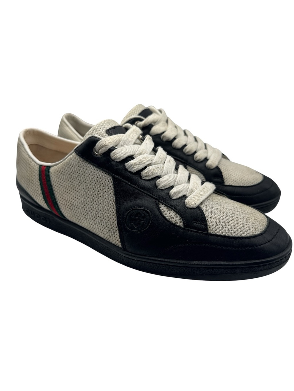 Gucci Vintage Low-Top Sneakers – Web Stripe – Leather & Mesh - Size US 7.5